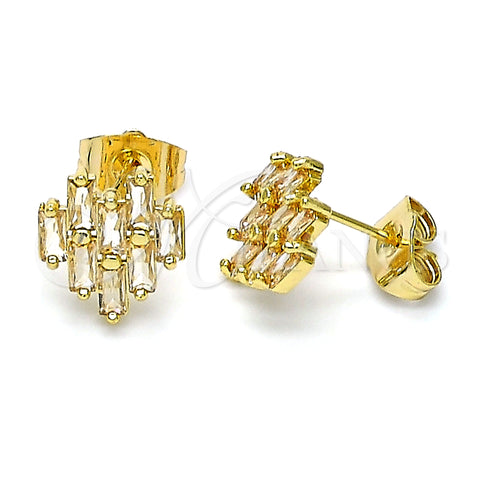 Oro Laminado Stud Earring, Gold Filled Style Baguette Design, with Champagne Cubic Zirconia, Polished, Golden Finish, 02.310.0053