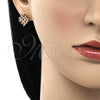 Oro Laminado Stud Earring, Gold Filled Style Baguette Design, with Pink Cubic Zirconia, Polished, Golden Finish, 02.310.0053.1