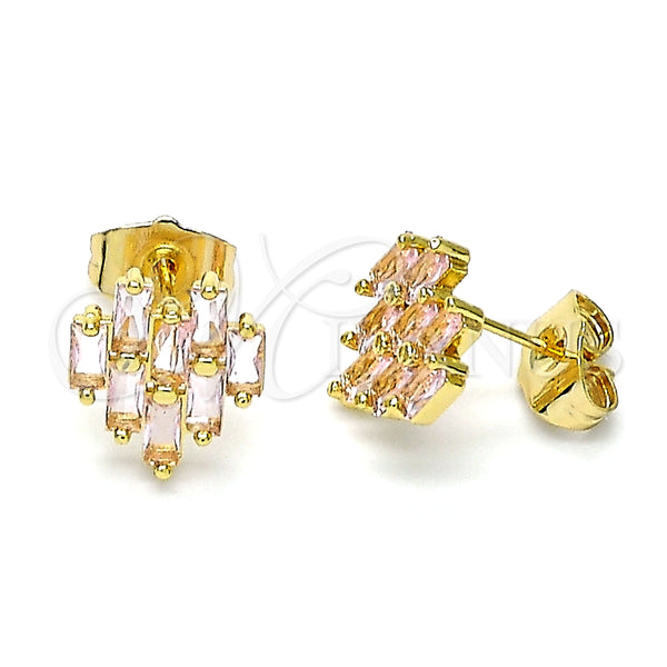 Gold Filled Ring — Stud Earring Baguette Design with Pink Cubic Zirconia — main product view — SKU 146580 | Oro Laminado anillo — Stud Earring Baguette diseño with Pink Cubic Zirconia — SKU 146580