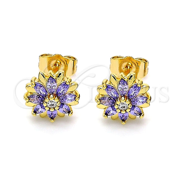 Gold Filled Ring — Stud Earring Flower Design with Amethyst and White — alternate product view — SKU 146581 | Oro Laminado anillo — Stud Earring flor diseño with Amethyst and blanco — SKU 146581