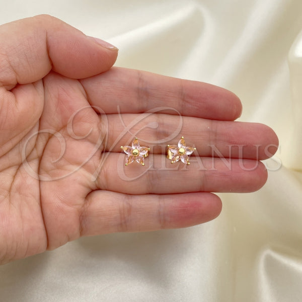 Gold Filled Ring — Stud Earring Flower Design with Pink Cubic Zirconia — alternate product view — SKU 146585 | Oro Laminado anillo — Stud Earring flor diseño with Pink Cubic Zirconia — SKU 146585