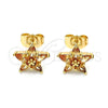 Oro Laminado Stud Earring, Gold Filled Style Star Design, with Dark Champagne Cubic Zirconia, Polished, Golden Finish, 02.310.0060