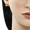 Oro Laminado Stud Earring, Gold Filled Style with Pink and White Cubic Zirconia, Polished, Golden Finish, 02.310.0063