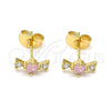 Oro Laminado Stud Earring, Gold Filled Style with Pink and White Cubic Zirconia, Polished, Golden Finish, 02.310.0063