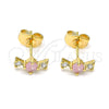 Oro Laminado Stud Earring, Gold Filled Style with Pink and White Cubic Zirconia, Polished, Golden Finish, 02.310.0063