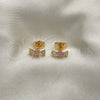 Oro Laminado Stud Earring, Gold Filled Style with Pink and White Cubic Zirconia, Polished, Golden Finish, 02.310.0063