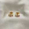 Oro Laminado Stud Earring, Gold Filled Style with Pink and White Cubic Zirconia, Polished, Golden Finish, 02.310.0063