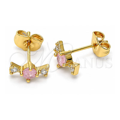Oro Laminado Stud Earring, Gold Filled Style with Pink and White Cubic Zirconia, Polished, Golden Finish, 02.310.0063