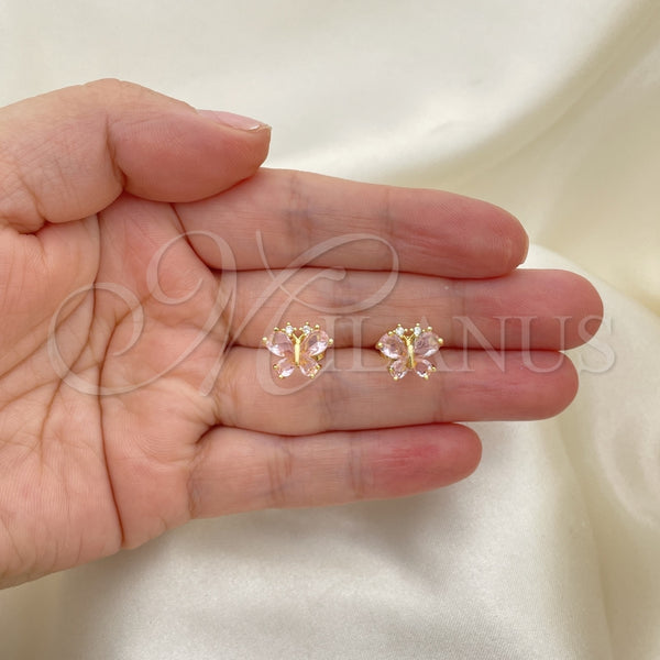 Gold Filled Ring — Stud Earring Butterfly Design with Pink and White — alternate product view — SKU 146595 | Oro Laminado anillo — Stud Earring Butterfly diseño with Pink and blanco — SKU 146595