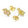 Oro Laminado Stud Earring, Gold Filled Style Butterfly Design, with Pink and White Cubic Zirconia, Polished, Golden Finish, 02.310.0064.1
