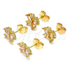 Oro Laminado Stud Earring, Gold Filled Style Butterfly Design, with Pink and White Cubic Zirconia, Polished, Golden Finish, 02.310.0064.1