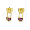 Oro Laminado Stud Earring, Gold Filled Style Paperclip Design, with Ruby Micro Pave, Polished, Golden Finish, 02.310.0070