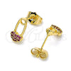 Oro Laminado Stud Earring, Gold Filled Style Paperclip Design, with Ruby Micro Pave, Polished, Golden Finish, 02.310.0070