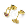Oro Laminado Stud Earring, Gold Filled Style Paperclip Design, with Ruby Micro Pave, Polished, Golden Finish, 02.310.0070