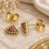 Oro Laminado Stud Earring, Gold Filled Style Watermelon Design, with Ruby and Green Micro Pave, Polished, Golden Finish, 02.310.0073