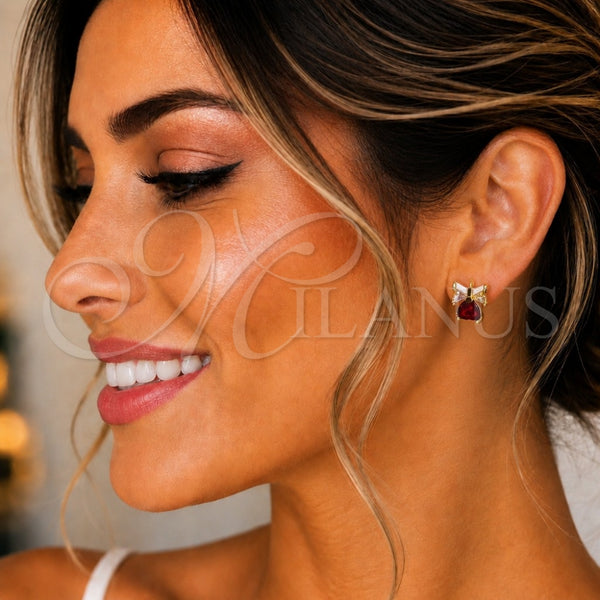 Gold Filled Ring — Stud Earring Heart and Bow Design with Multicolor — main product view — SKU 146608 | Oro Laminado anillo — Stud Earring corazón and Bow diseño with Multicolor — SKU 146608