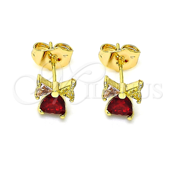 Gold Filled Ring — Stud Earring Heart and Bow Design with Multicolor — alternate product view — SKU 146608 | Oro Laminado anillo — Stud Earring corazón and Bow diseño with Multicolor — SKU 146608
