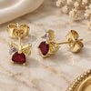 Oro Laminado Stud Earring, Gold Filled Style Heart and Bow Design, with Multicolor Cubic Zirconia, Polished, Golden Finish, 02.310.0075