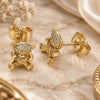 Oro Laminado Stud Earring, Gold Filled Style Teddy Bear Design, with White Micro Pave, Polished, Golden Finish, 02.310.0079
