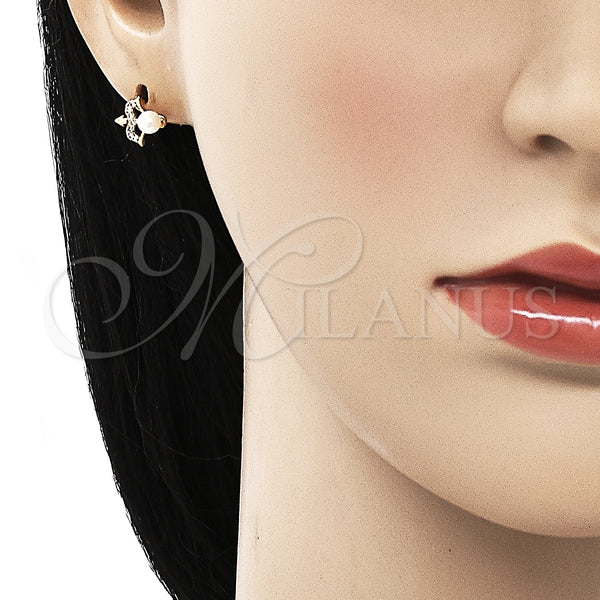 Gold Filled Ring — Stud Earring with White Micro Pave and Ivory — alternate product view — SKU 146617 | Oro Laminado anillo — Stud Earring with blanco Micro Pave and Ivory — SKU 146617