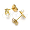Oro Laminado Stud Earring, Gold Filled Style with White Micro Pave and Ivory Pearl, Polished, Golden Finish, 02.310.0084