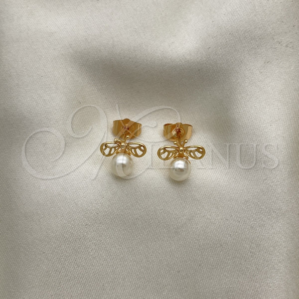 Gold Filled Ring — Stud Earring Bee Design with Ivory Pearl Polished — alternate product view — SKU 146620 | Oro Laminado anillo — Stud Earring Bee diseño with Ivory Pearl pulido — SKU 146620