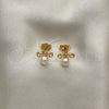 Oro Laminado Stud Earring, Gold Filled Style Bee Design, with Ivory Pearl, Polished, Golden Finish, 02.310.0087