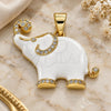 Oro Laminado Fancy Pendant, Gold Filled Style Elephant Design, with White Micro Pave, White Enamel Finish, Golden Finish, 05.362.0003