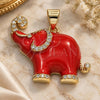 Oro Laminado Fancy Pendant, Gold Filled Style Elephant Design, with White Micro Pave, Red Enamel Finish, Golden Finish, 05.362.0003.1
