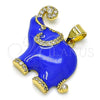 Oro Laminado Fancy Pendant, Gold Filled Style Elephant Design, with White Micro Pave, Blue Enamel Finish, Golden Finish, 05.362.0003.2