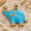 Oro Laminado Fancy Pendant, Gold Filled Style Elephant Design, with White Micro Pave, Azul claro Enamel Finish, Golden Finish, 05.362.0003.4