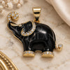 Oro Laminado Fancy Pendant, Gold Filled Style Elephant Design, with White Micro Pave, Black Enamel Finish, Golden Finish, 05.362.0003.5