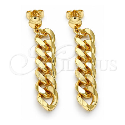 Oro Laminado Long Earring, Gold Filled Style Miami Cuban Design, Polished, Golden Finish, 02.63.2734