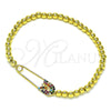 Oro Laminado Fancy Bracelet, Gold Filled Style Paperclip and Expandable Bead Design, with Multicolor Micro Pave, Polished, Golden Finish, 03.313.0040.07 (04 MM Thickness, 7 Inches Length)