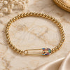 Oro Laminado Fancy Bracelet, Gold Filled Style Paperclip and Expandable Bead Design, with Multicolor Micro Pave, Polished, Golden Finish, 03.313.0040.07 (04 MM Thickness, 7 Inches Length)