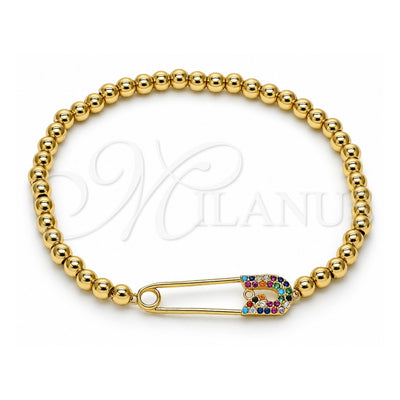 Oro Laminado Fancy Bracelet, Gold Filled Style Paperclip and Expandable Bead Design, with Multicolor Micro Pave, Polished, Golden Finish, 03.313.0040.07 (04 MM Thickness, 7 Inches Length)