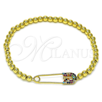 Oro Laminado Fancy Bracelet, Gold Filled Style Paperclip and Expandable Bead Design, with Multicolor Micro Pave, Polished, Golden Finish, 03.313.0040.07 (04 MM Thickness, 7 Inches Length)