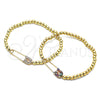 Oro Laminado Fancy Bracelet, Gold Filled Style Paperclip and Expandable Bead Design, with Multicolor Micro Pave, Polished, Golden Finish, 03.313.0040.07 (04 MM Thickness, 7 Inches Length)