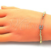 Oro Laminado Fancy Bracelet, Gold Filled Style Paperclip and Expandable Bead Design, with White Micro Pave, Polished, Golden Finish, 03.313.0040.1.07 (04 MM Thickness, 7 Inches Length)