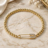 Oro Laminado Fancy Bracelet, Gold Filled Style Paperclip and Expandable Bead Design, with White Micro Pave, Polished, Golden Finish, 03.313.0040.1.07 (04 MM Thickness, 7 Inches Length)