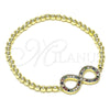 Oro Laminado Fancy Bracelet, Gold Filled Style Infinite and Expandable Bead Design, with Multicolor Micro Pave, Polished, Golden Finish, 03.156.0024.1.07 (04 MM Thickness, 7 Inches Length)
