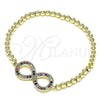 Oro Laminado Fancy Bracelet, Gold Filled Style Infinite and Expandable Bead Design, with Multicolor Micro Pave, Polished, Golden Finish, 03.156.0024.1.07 (04 MM Thickness, 7 Inches Length)