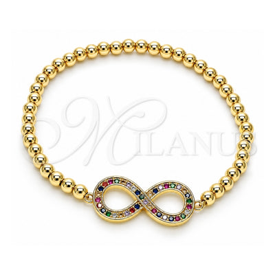 Oro Laminado Fancy Bracelet, Gold Filled Style Infinite and Expandable Bead Design, with Multicolor Micro Pave, Polished, Golden Finish, 03.156.0024.1.07 (04 MM Thickness, 7 Inches Length)