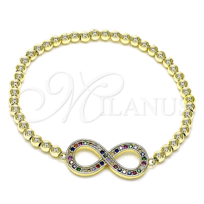Oro Laminado Fancy Bracelet, Gold Filled Style Infinite and Expandable Bead Design, with Multicolor Micro Pave for wholesale, main product view