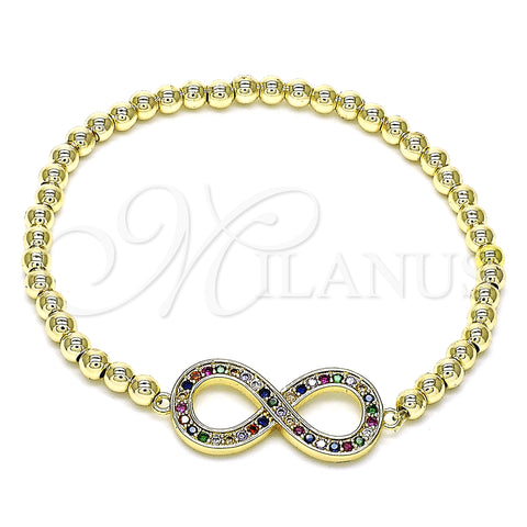 Oro Laminado Fancy Bracelet, Gold Filled Style Infinite and Expandable Bead Design, with Multicolor Micro Pave, Polished, Golden Finish, 03.156.0024.1.07 (04 MM Thickness, 7 Inches Length)