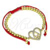 Oro Laminado Adjustable Bolo Bracelet, Gold Filled Style Mom and Heart Design, with White Micro Pave, Polished, Golden Finish, 03.381.0036.11 (04 MM Thickness, 11 Inches Length)