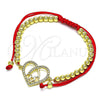 Oro Laminado Adjustable Bolo Bracelet, Gold Filled Style Mom and Heart Design, with White Micro Pave, Polished, Golden Finish, 03.381.0036.11 (04 MM Thickness, 11 Inches Length)