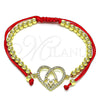 Oro Laminado Adjustable Bolo Bracelet, Gold Filled Style Mom and Heart Design, with White Micro Pave, Polished, Golden Finish, 03.381.0036.11 (04 MM Thickness, 11 Inches Length)