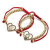 Oro Laminado Adjustable Bolo Bracelet, Gold Filled Style Mom and Heart Design, with White Micro Pave, Polished, Golden Finish, 03.381.0036.11 (04 MM Thickness, 11 Inches Length)