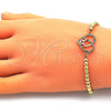Oro Laminado Adjustable Bolo Bracelet, Gold Filled Style Mom and Heart Design, with Multicolor Micro Pave, Polished, Golden Finish, 03.381.0036.1.11 (04 MM Thickness, 11 Inches Length)